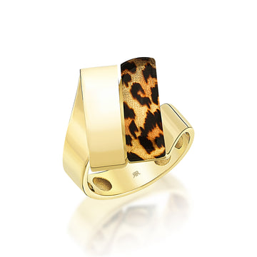 Leopar Mineli Elegant Altın Yüzük