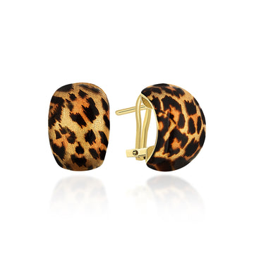 Leopar Mineli Oval Altın Küpe