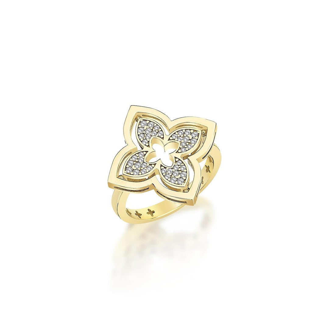 Taşlı Çiçek Altın Yüzük