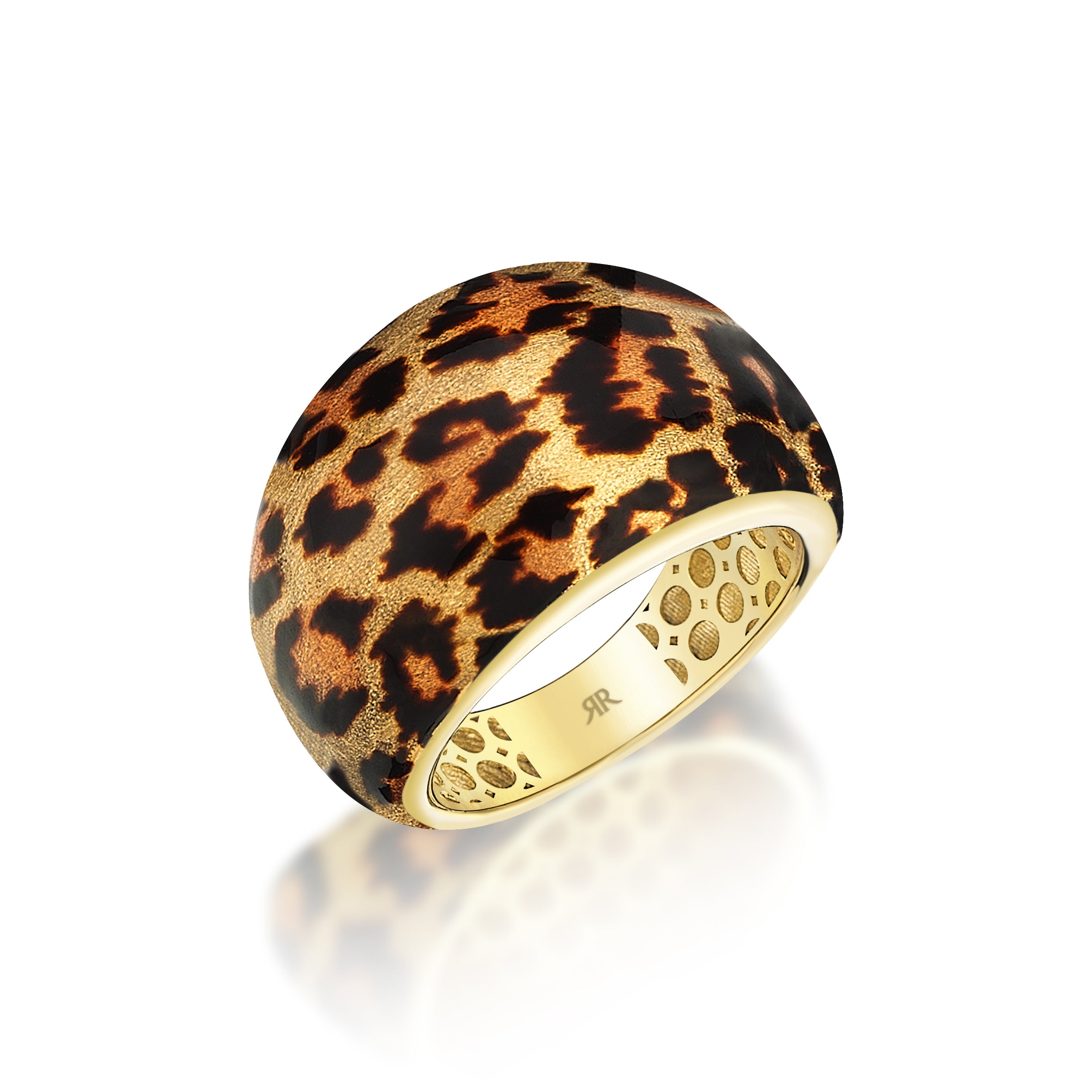 Leopar Mineli Kenarları Parlak Altın Yüzük