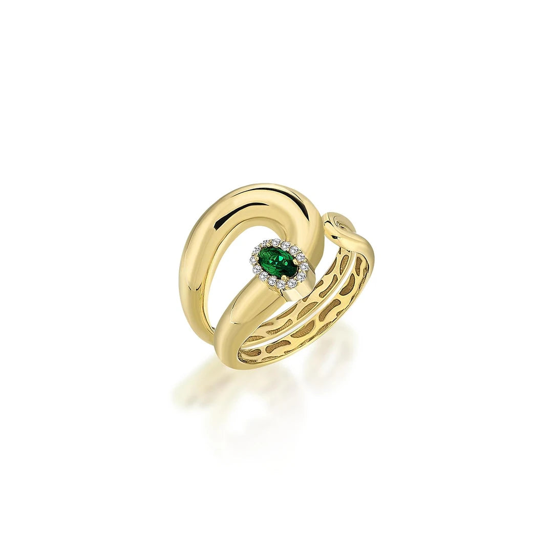 Yeşil Taşlı Şık Altın Yüzük