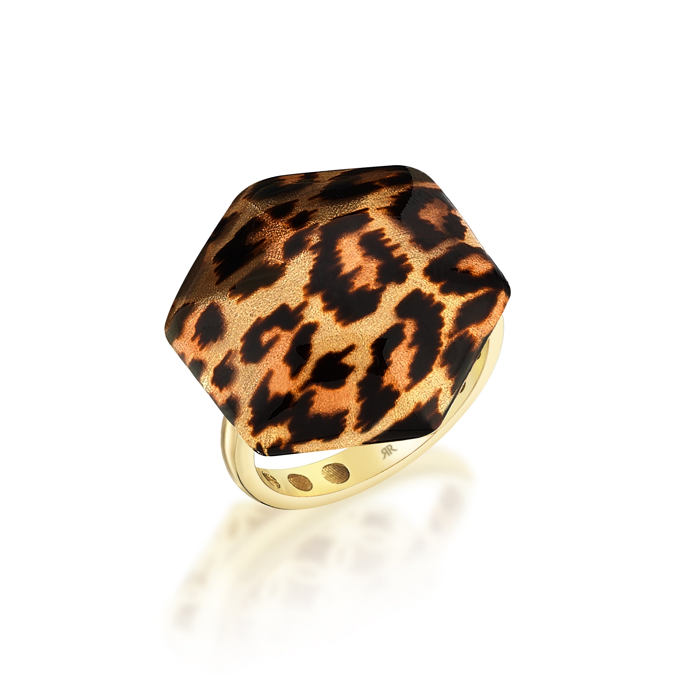 Leopar Mineli Petek Altın Yüzük