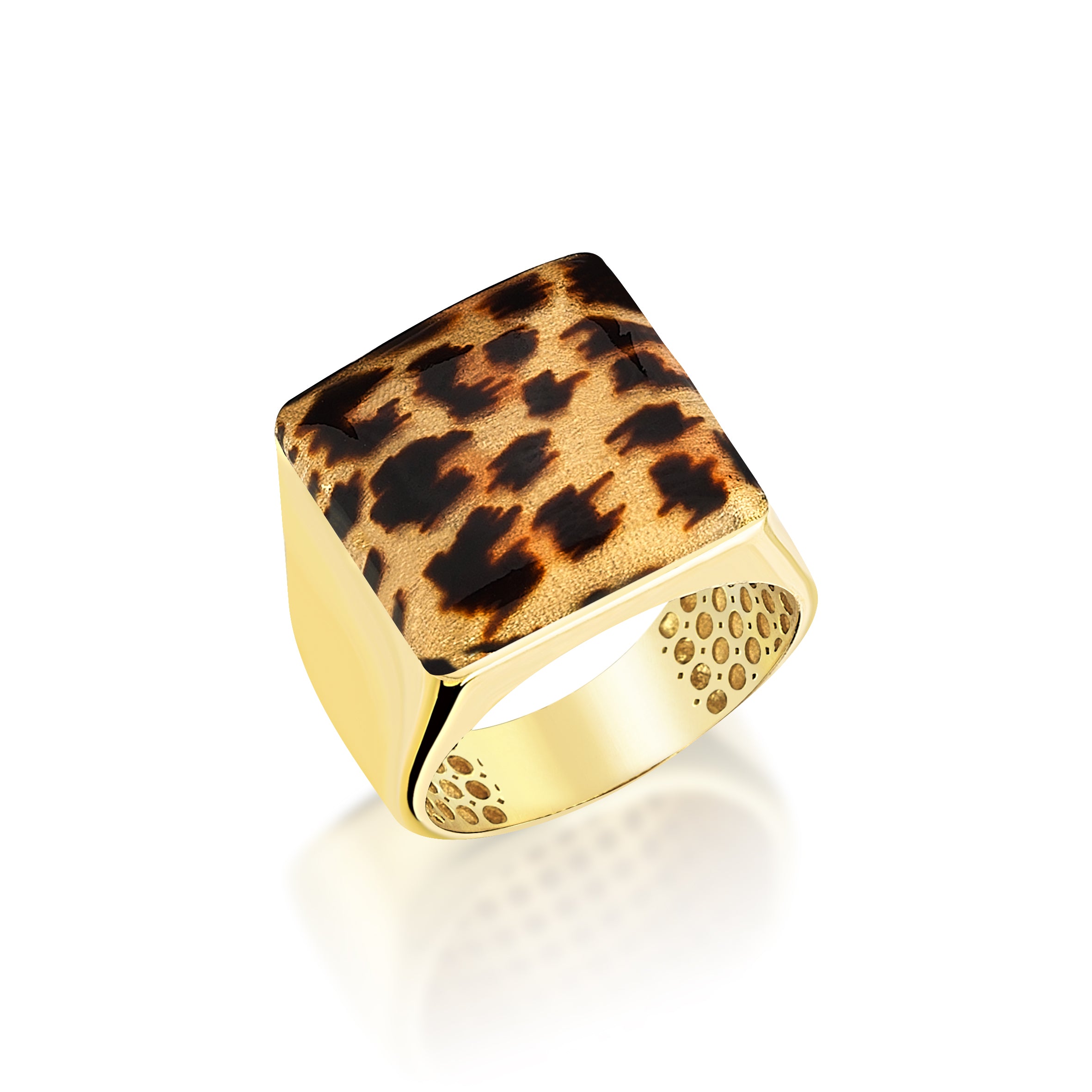 Leopar Mineli Kare Altın Yüzük
