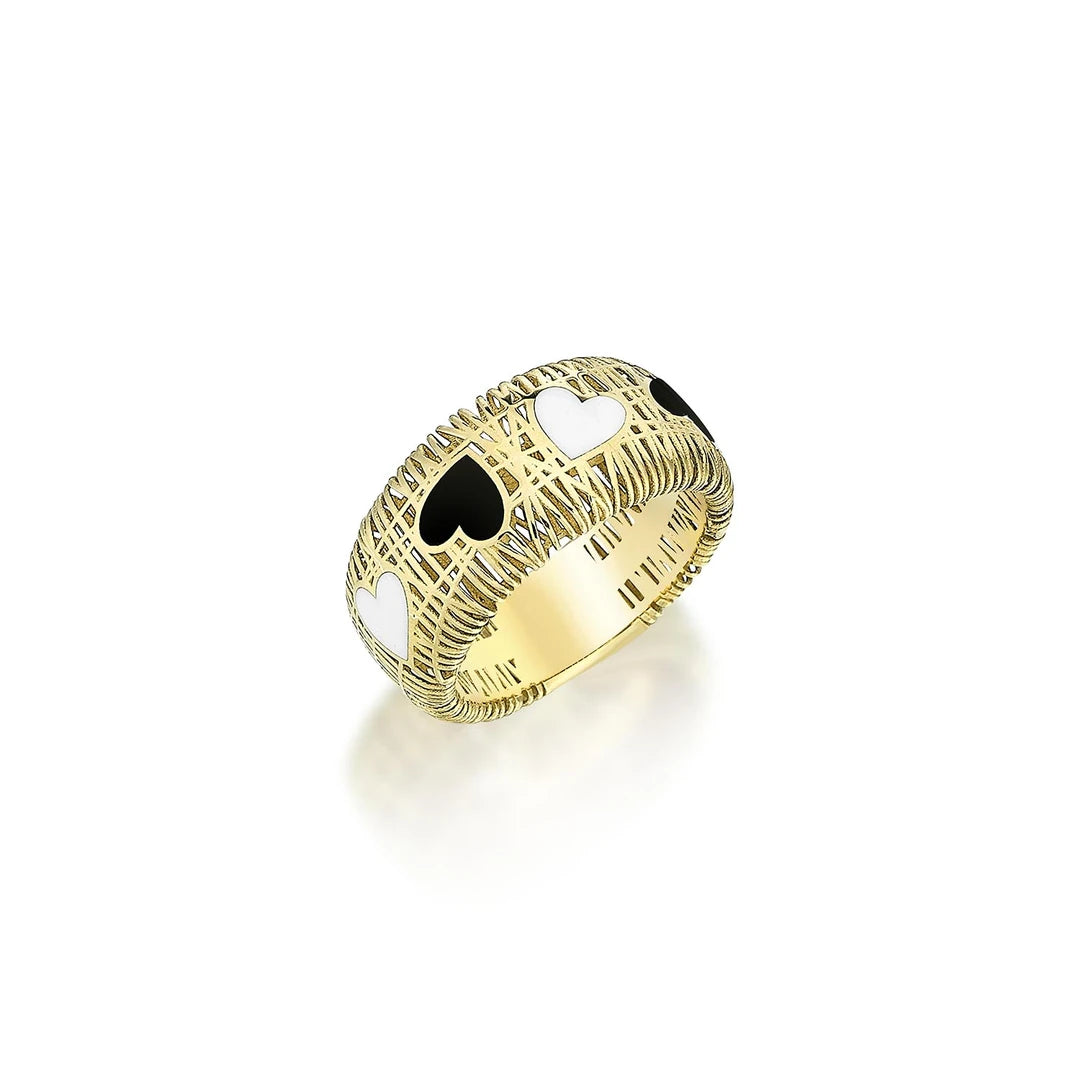 Mineli Kalp Desenli Altın Yüzük