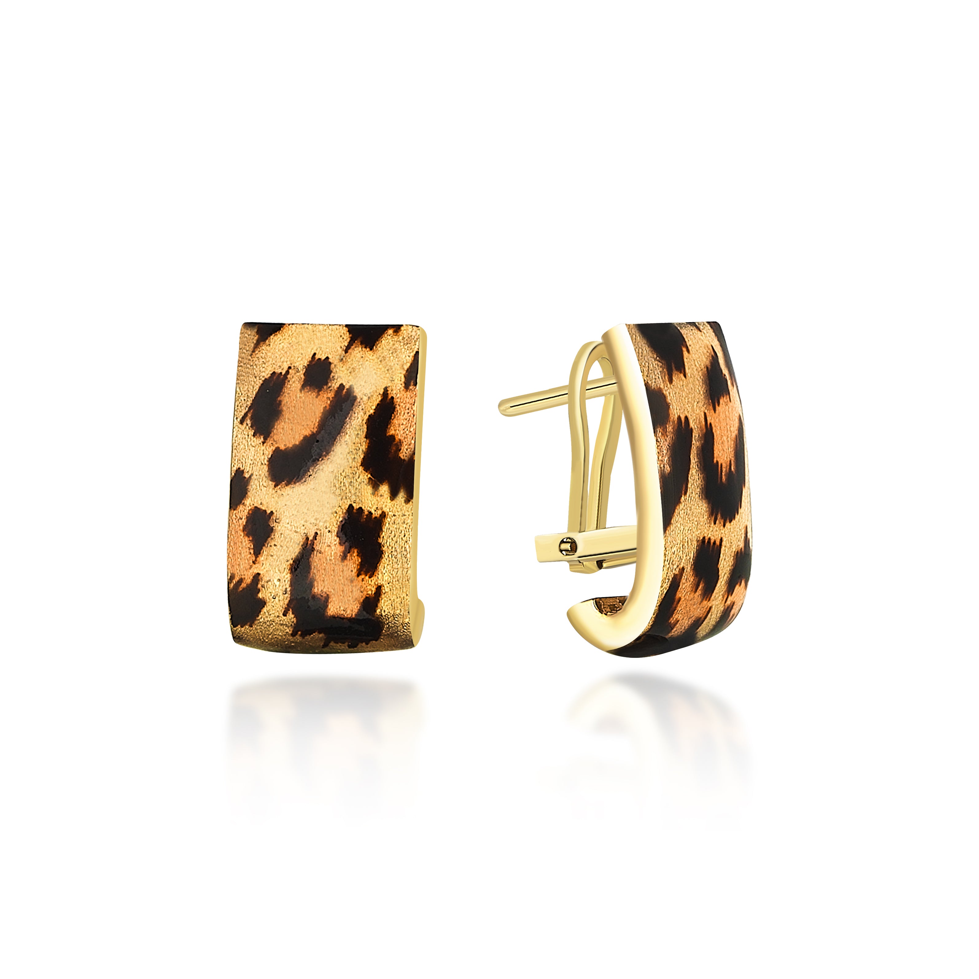 Leopar Mineli Kavisli Altın Küpe