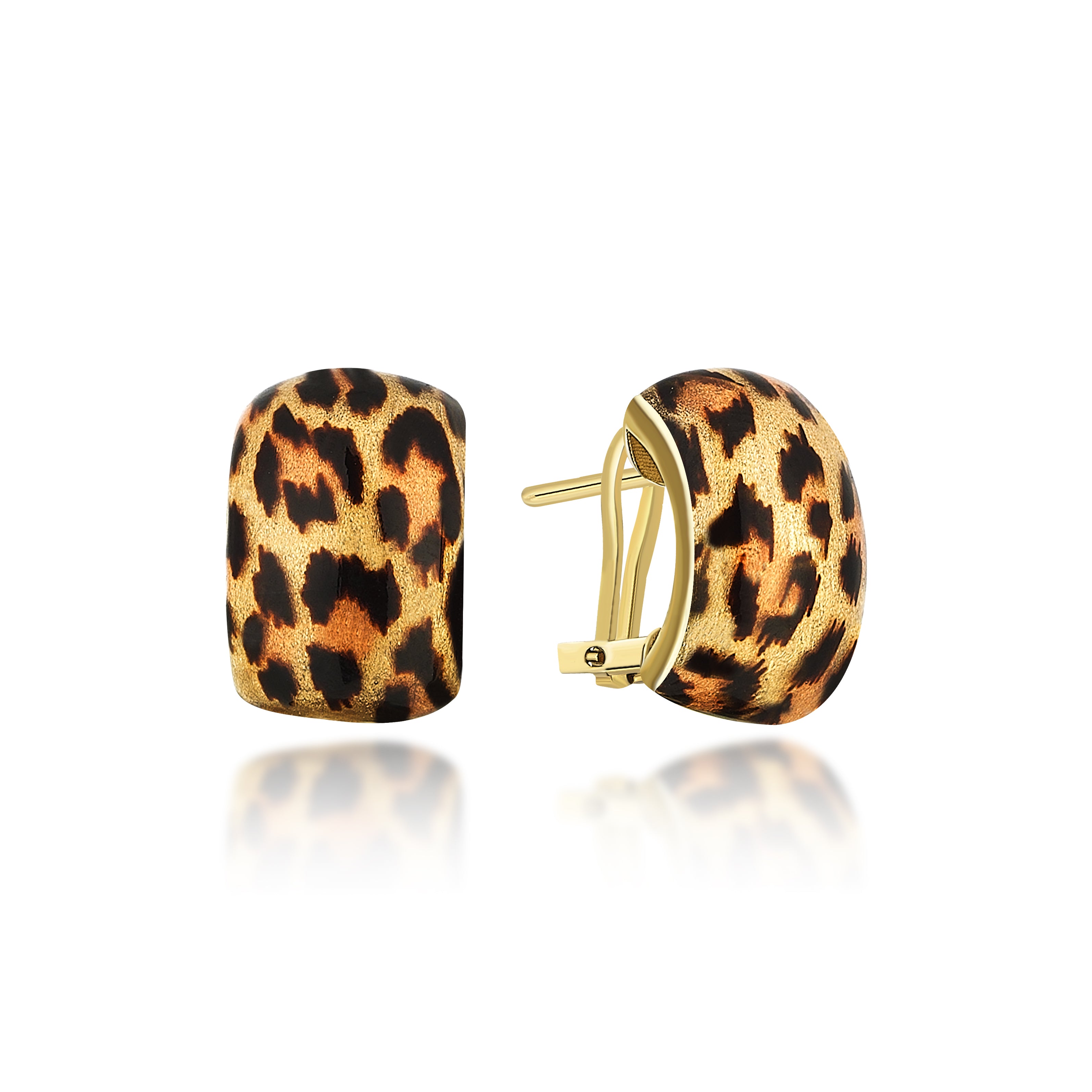 Leopar Mineli Kenarları Parlak Altın Küpe