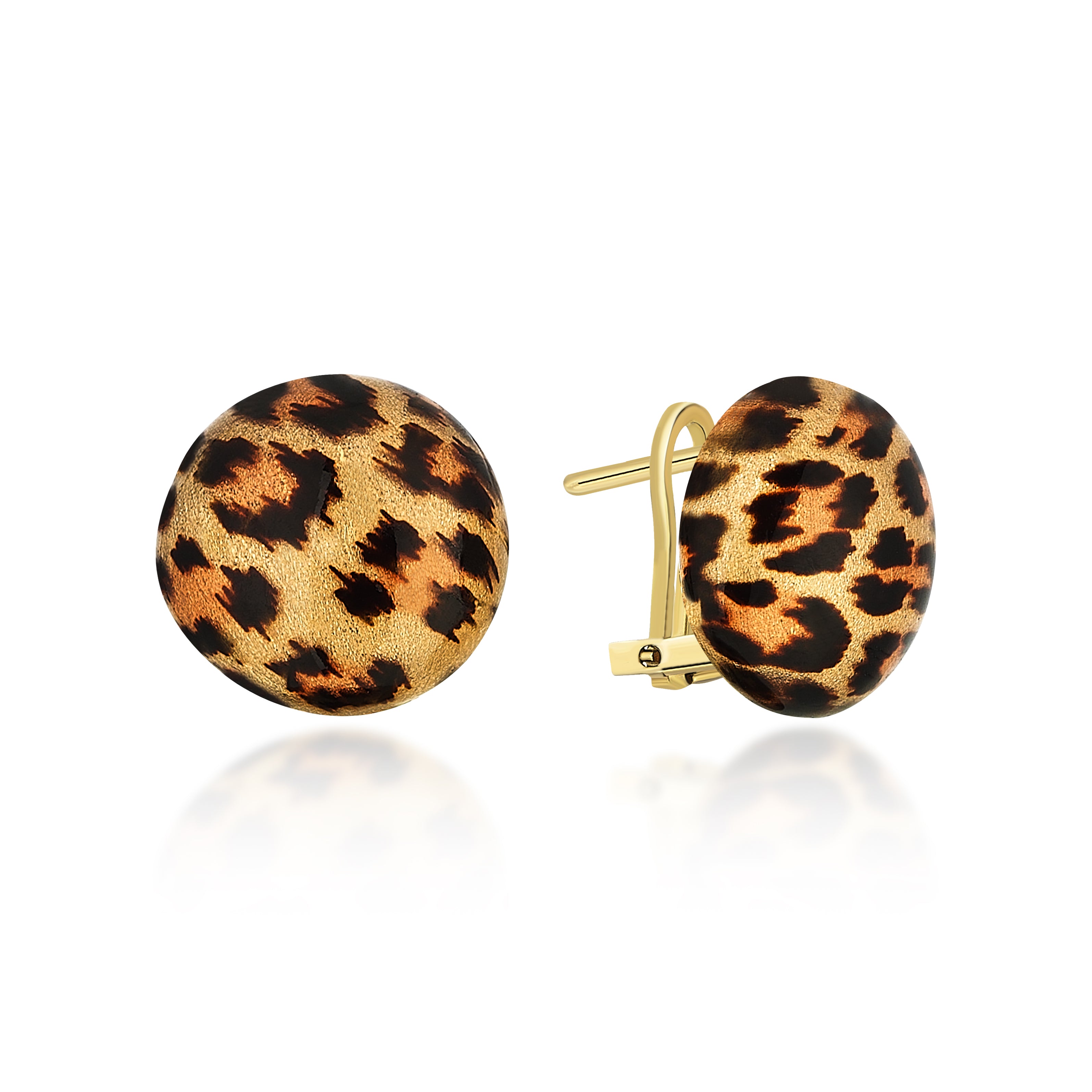Leopar Mineli Yuvarlak Altın Küpe