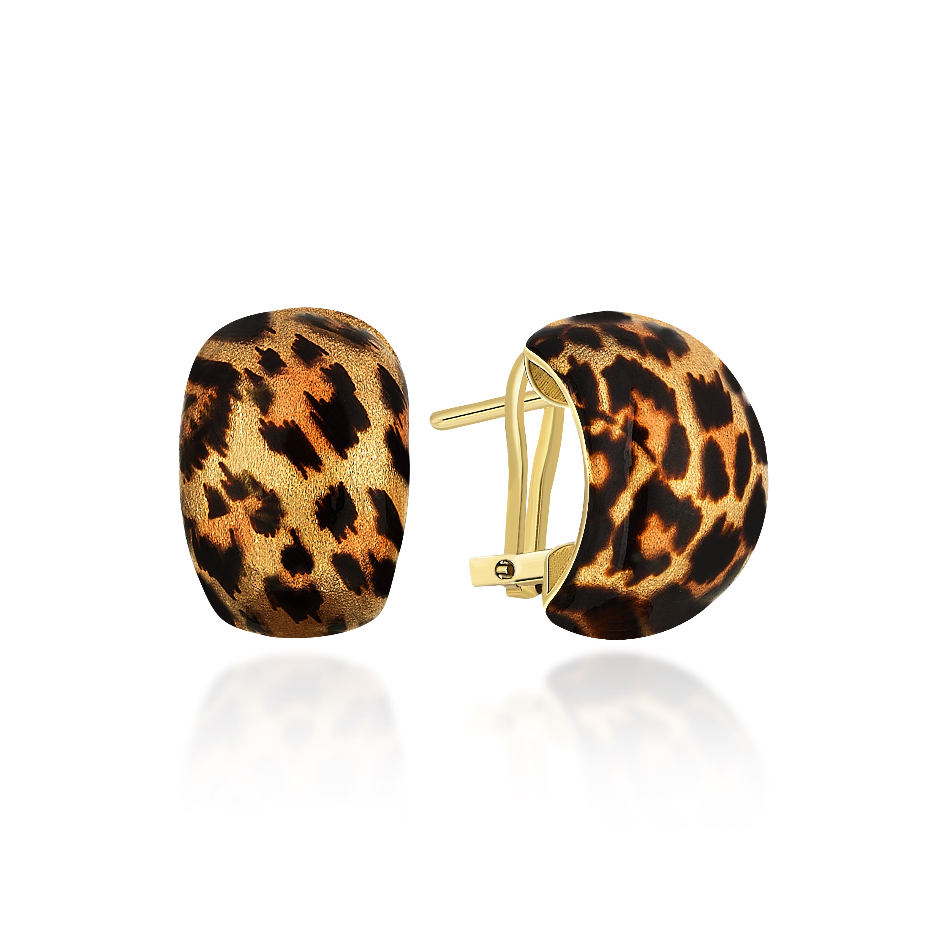 Leopar Mineli Oval Altın Küpe