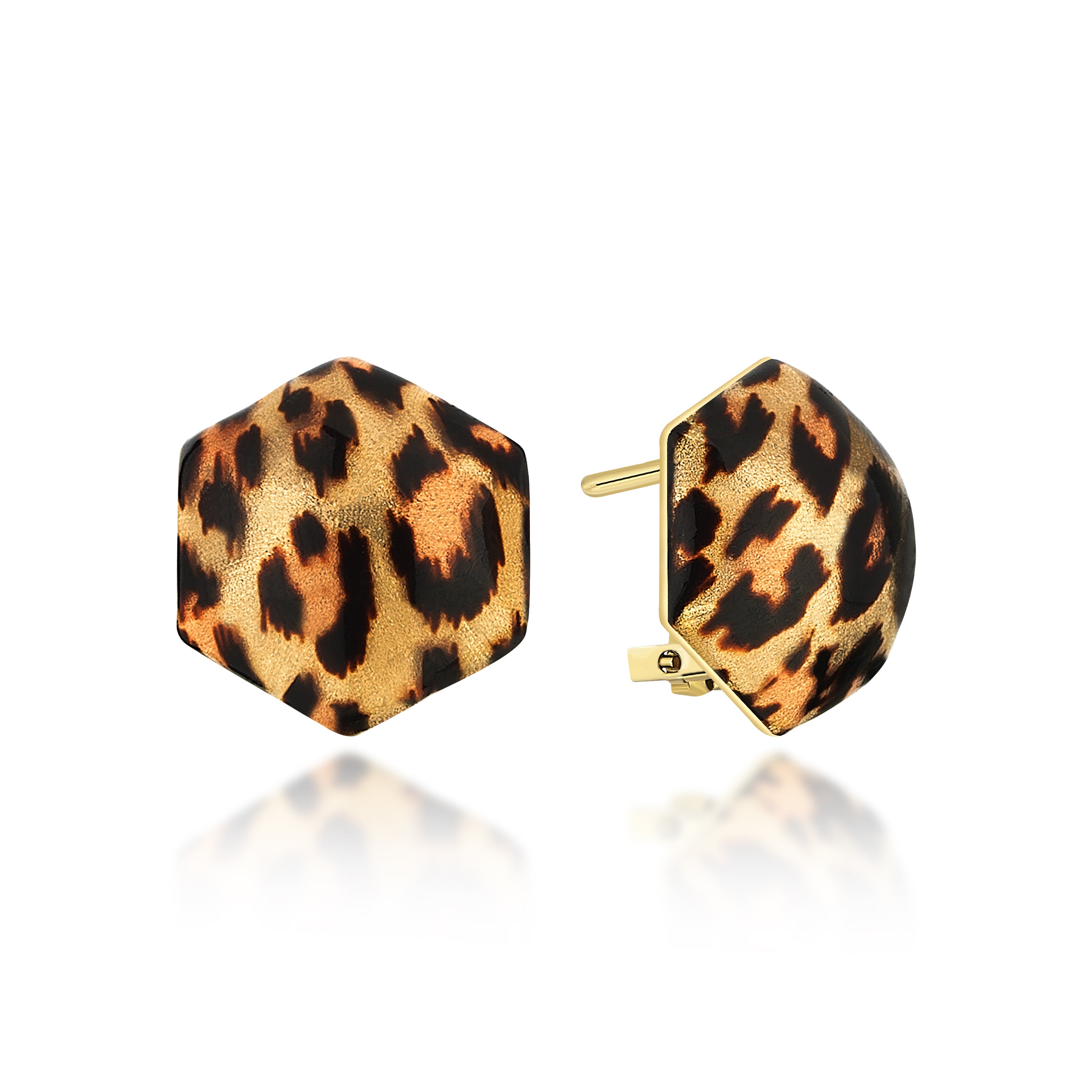 Leopar Mineli Petek Altın Küpe