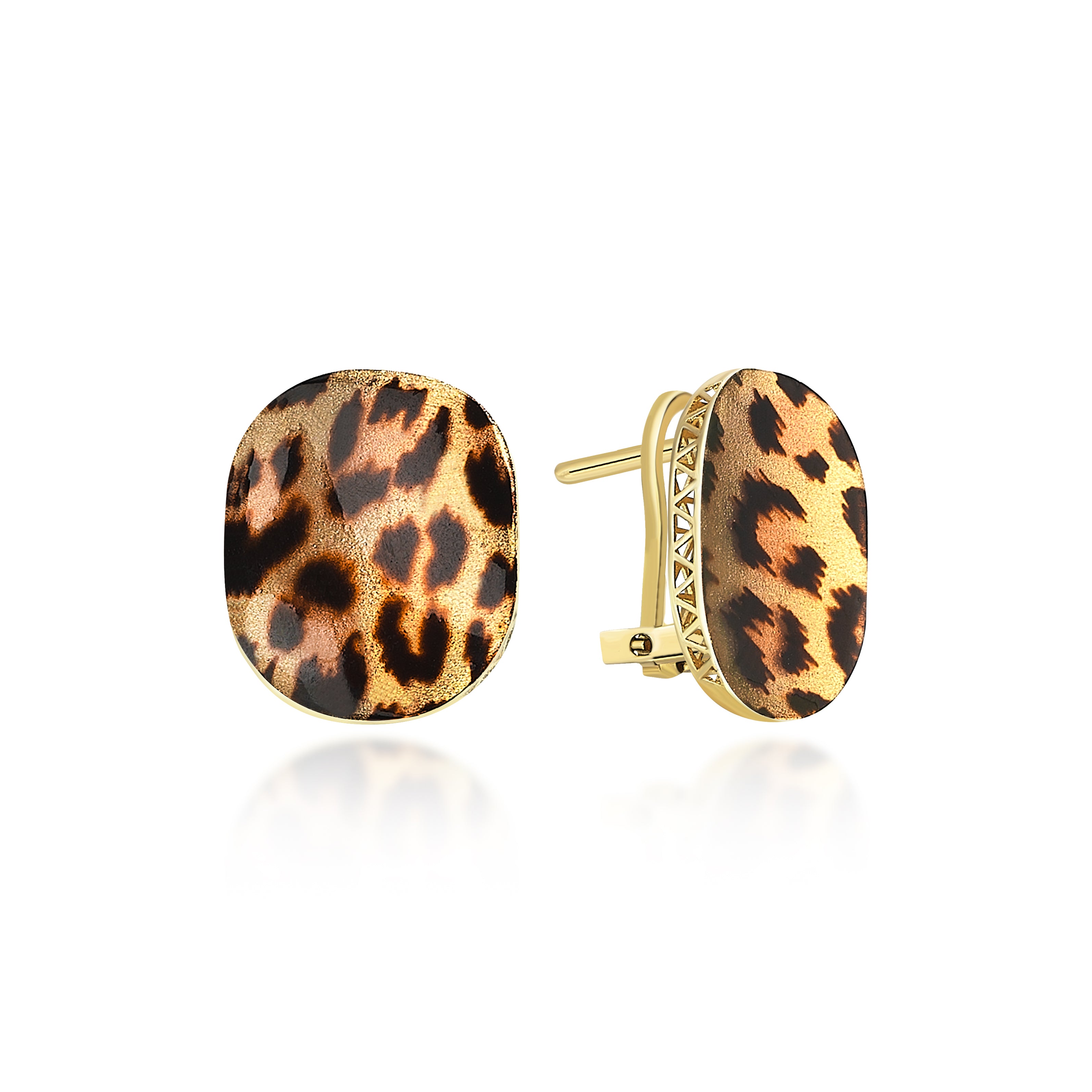 Leopar Mineli İçbükey Altın Küpe