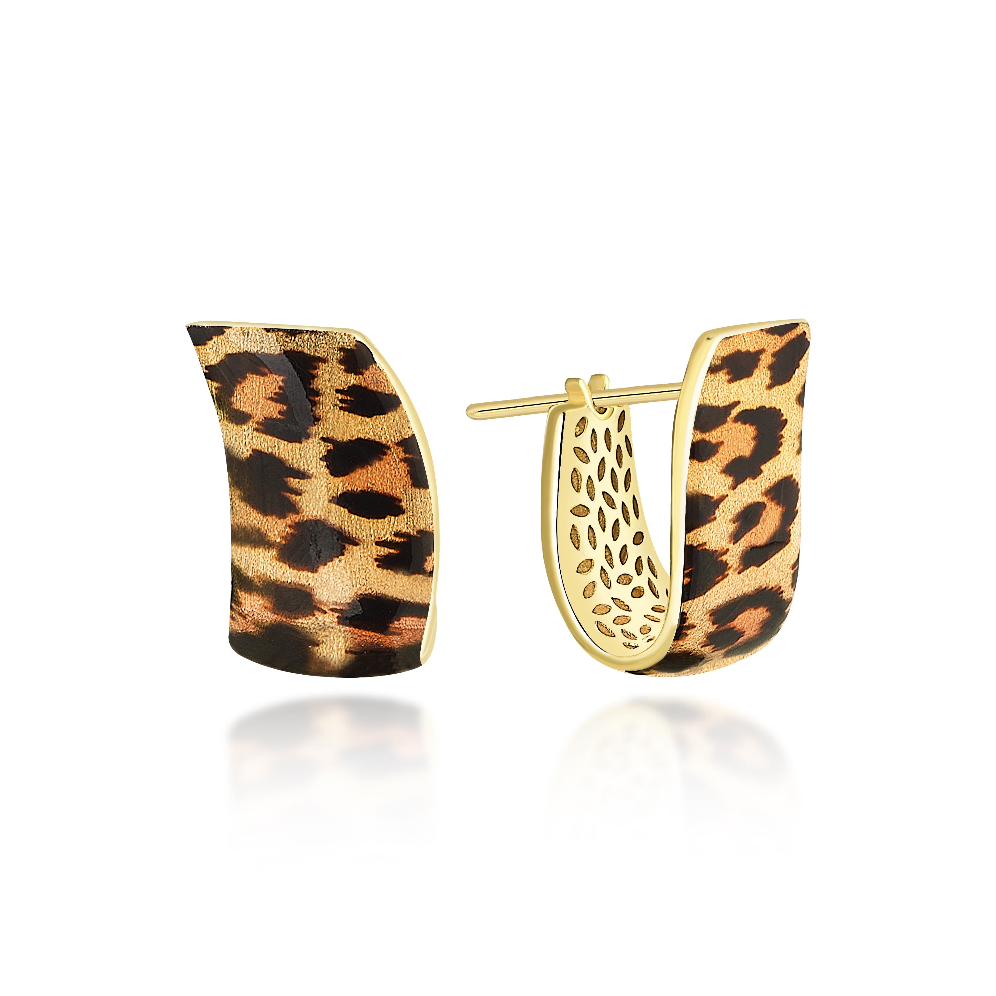 Leopar Mineli Kavisli Zarif Altın Küpe