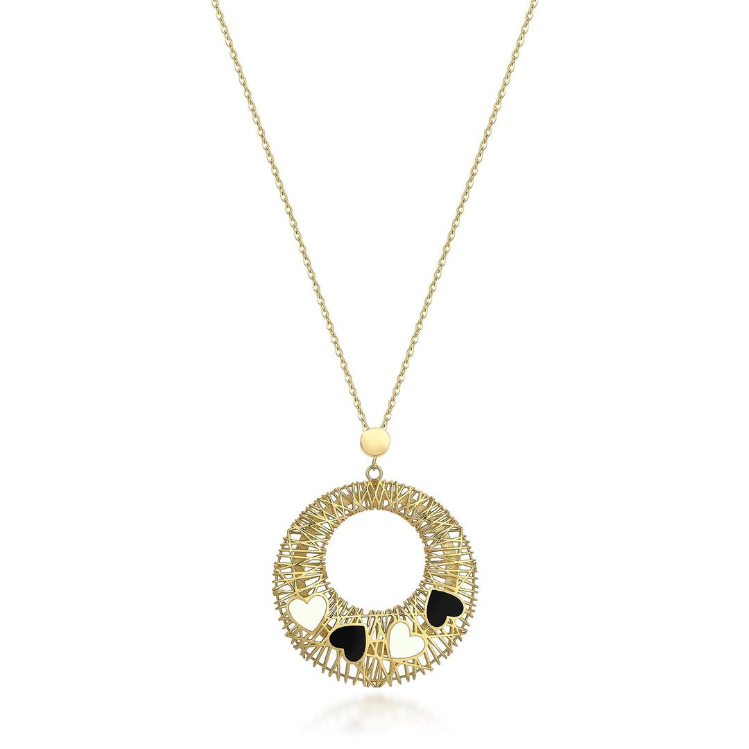 Mineli Kalp Desenli Altın Kolye