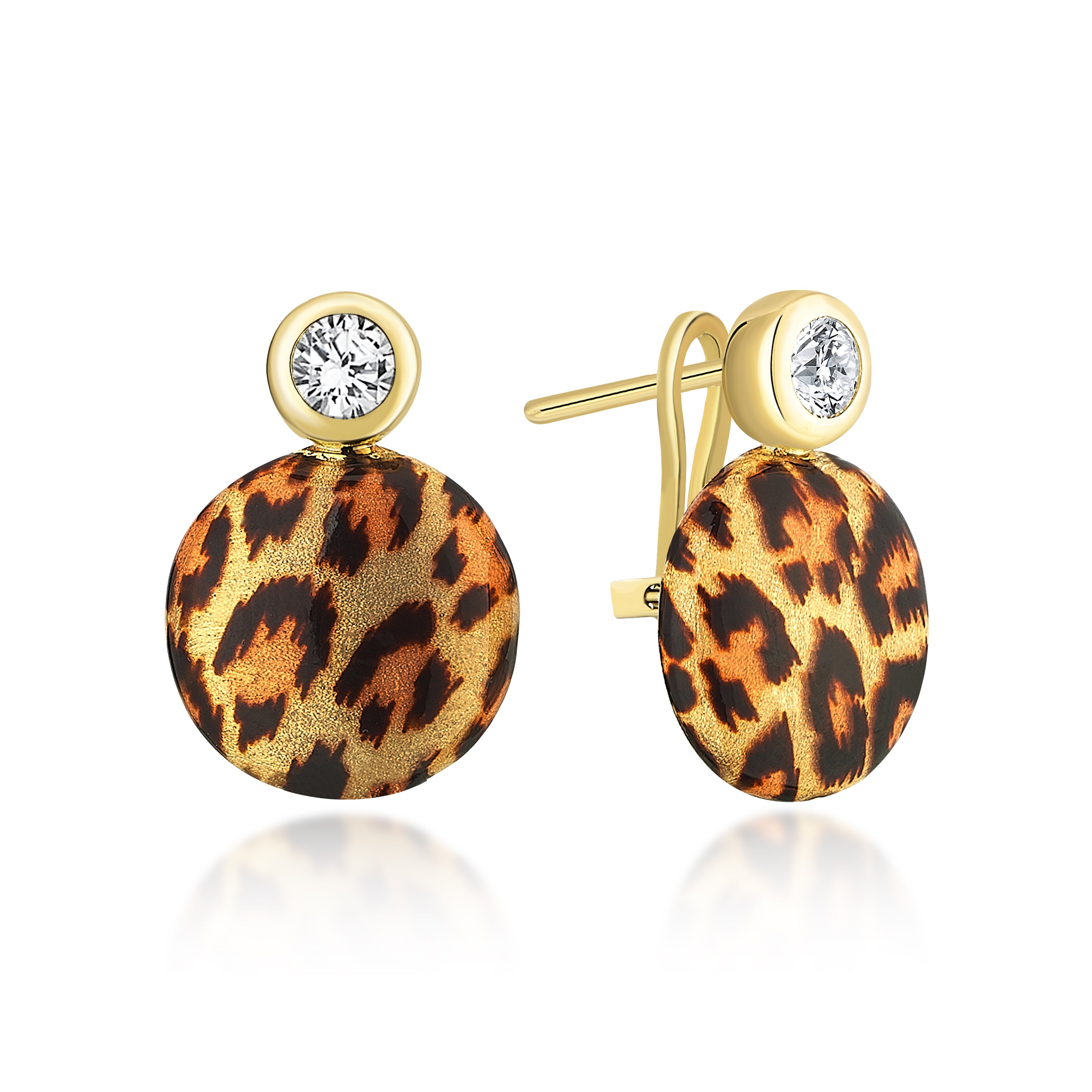 Leopar Mineli Beyaz Taşlı Altın Küpe