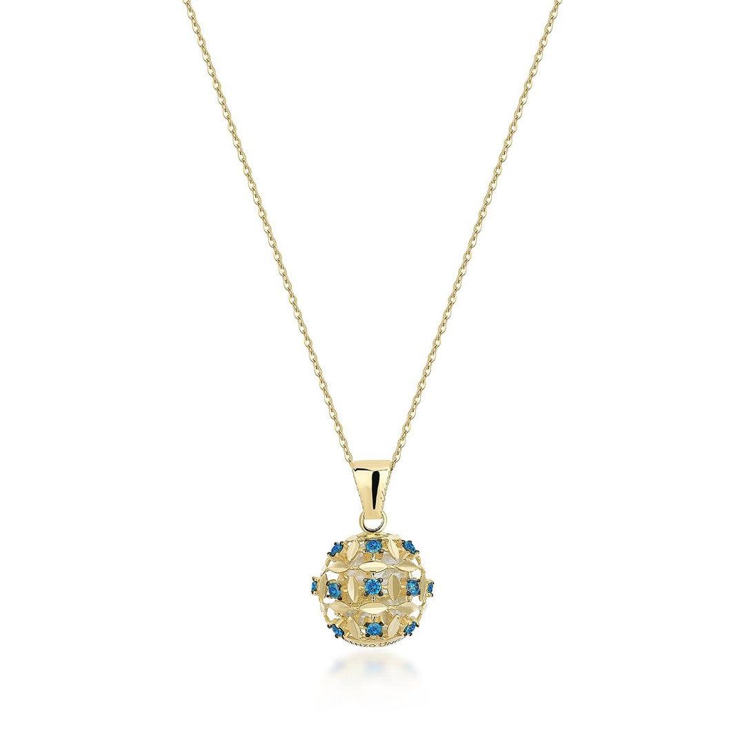 Mavi Taşlı İnci Altın Kolye