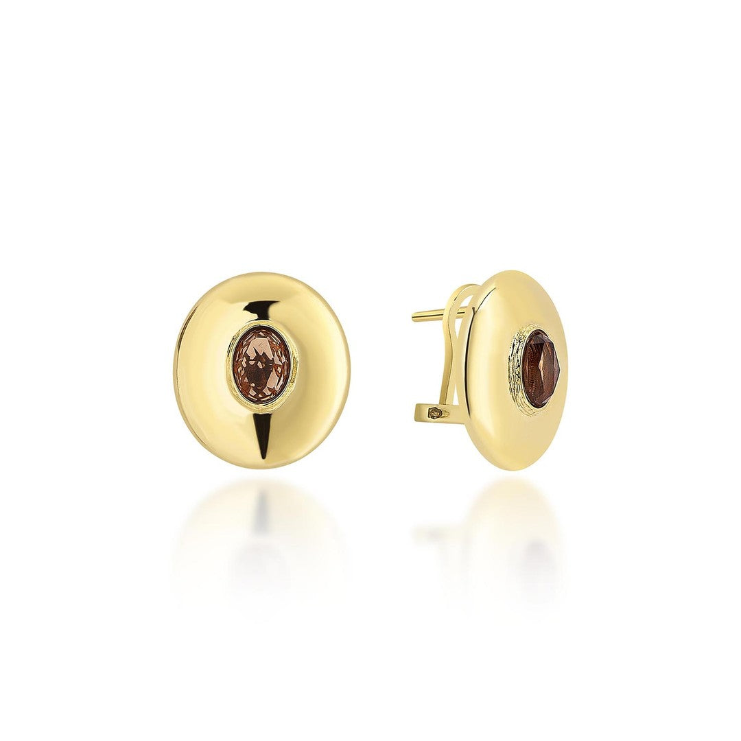 Oval Taşlı Elegant Altın Küpe