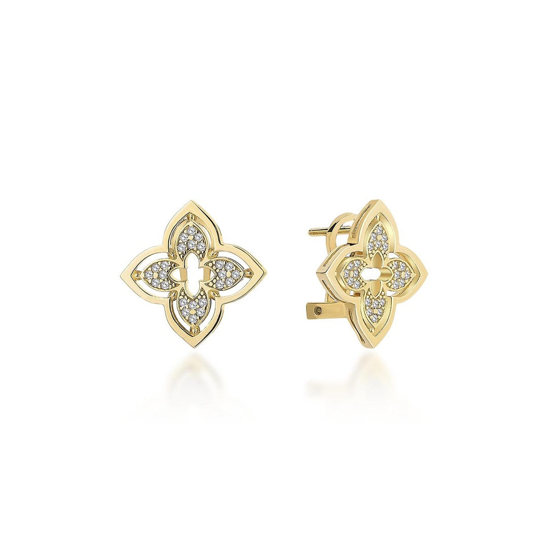 Taşlı Çiçek Altın Küpe