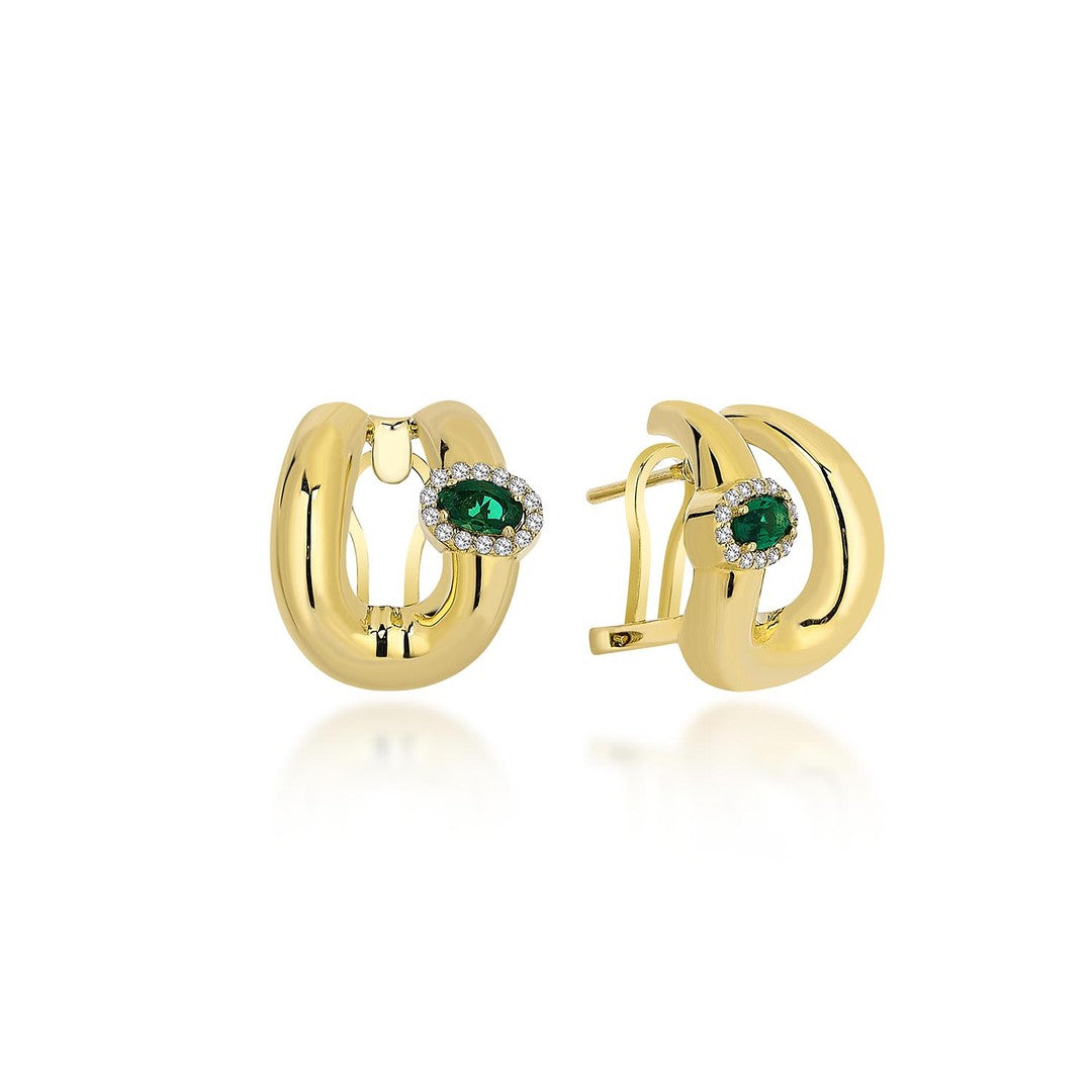 Yeşil Taşlı Şık Altın Küpe