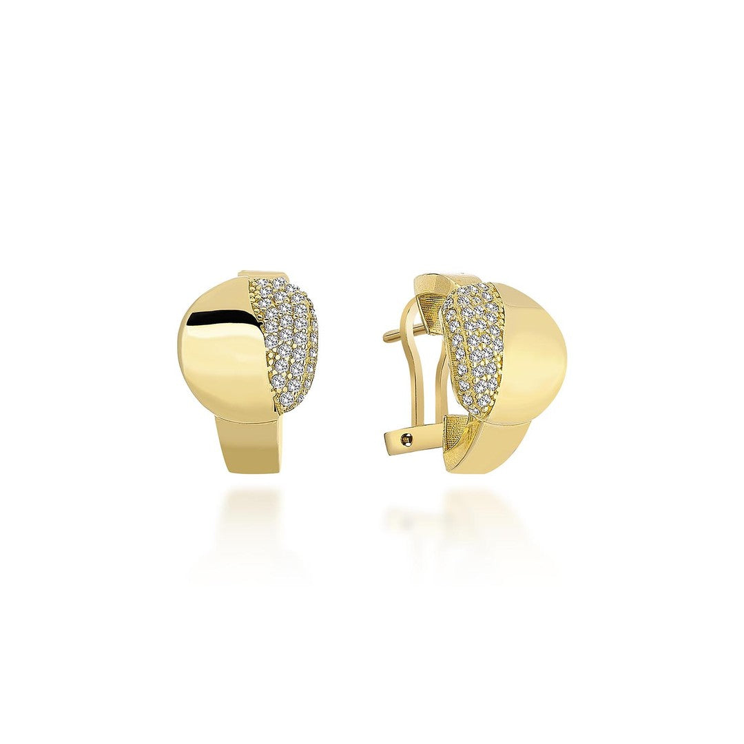 Yuvarlak Yarısı Taşlı Altın Küpe