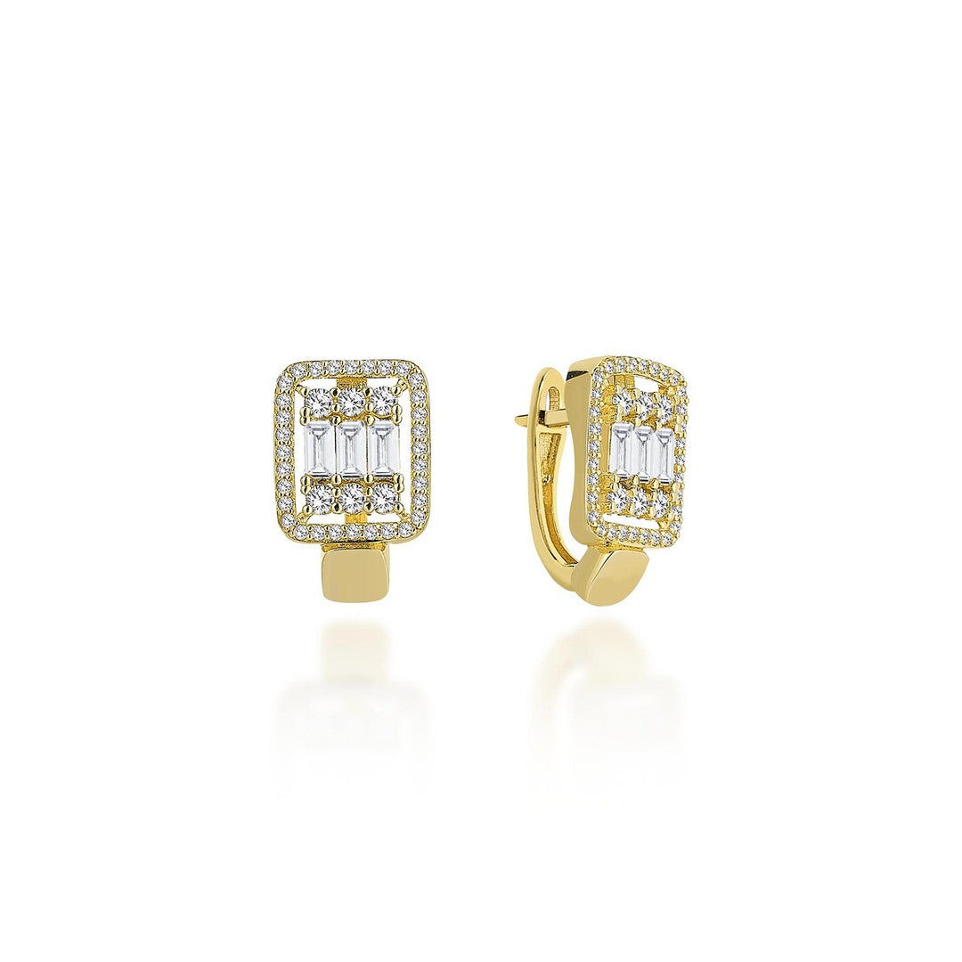 Baget Taşlı Elegant Altın Küpe