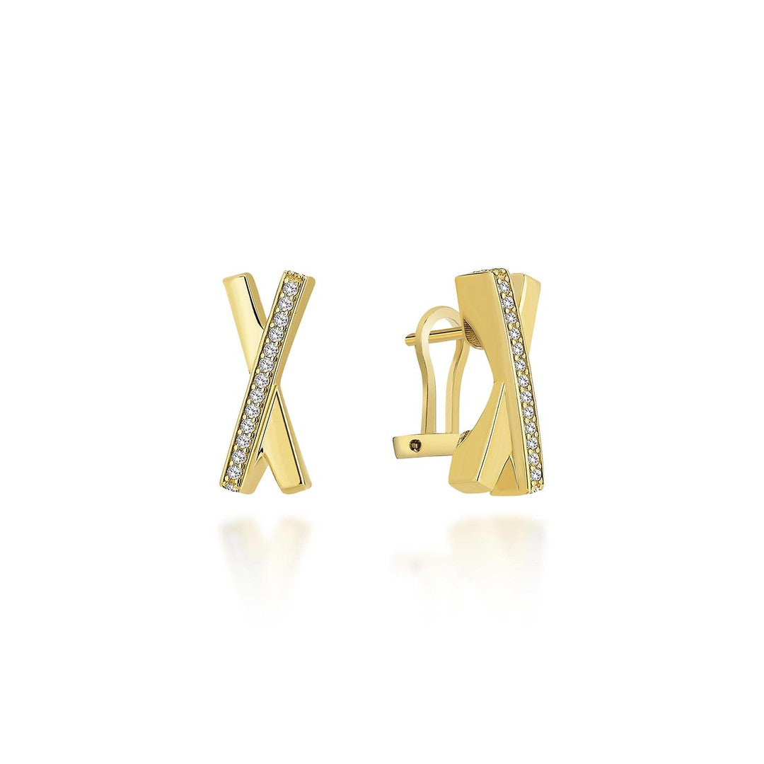 Sıra Taşlı Köşeli Altın Küpe