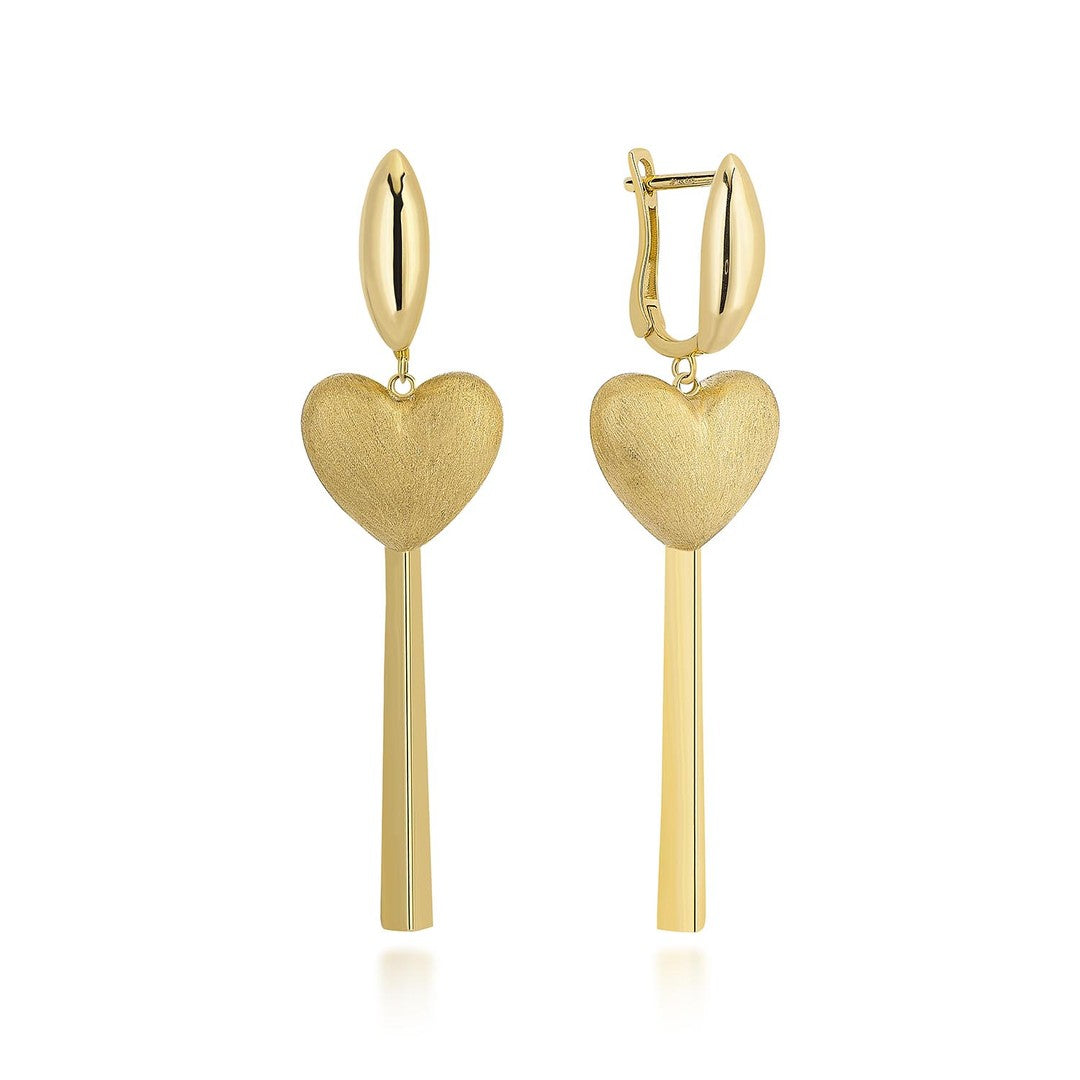 Dokulu Sallantılı Kalp Altın Küpe