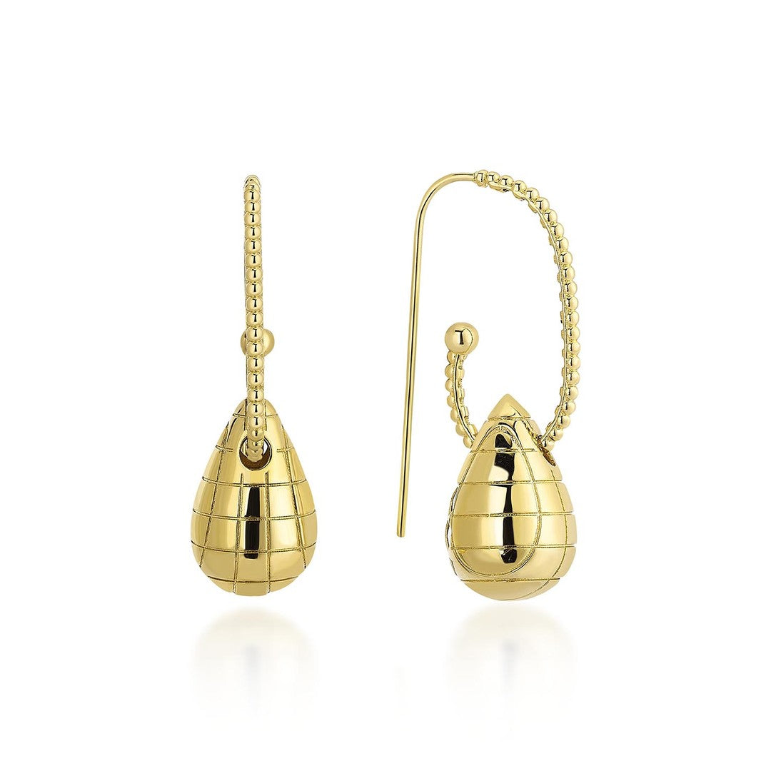 Arı Desenli Sallantılı Altın Küpe