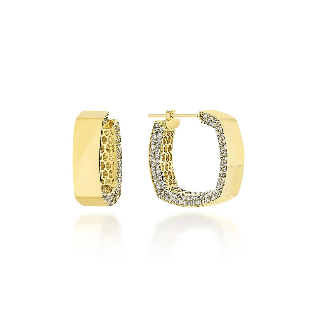 Sıra Taşlı Kare Altın Küpe