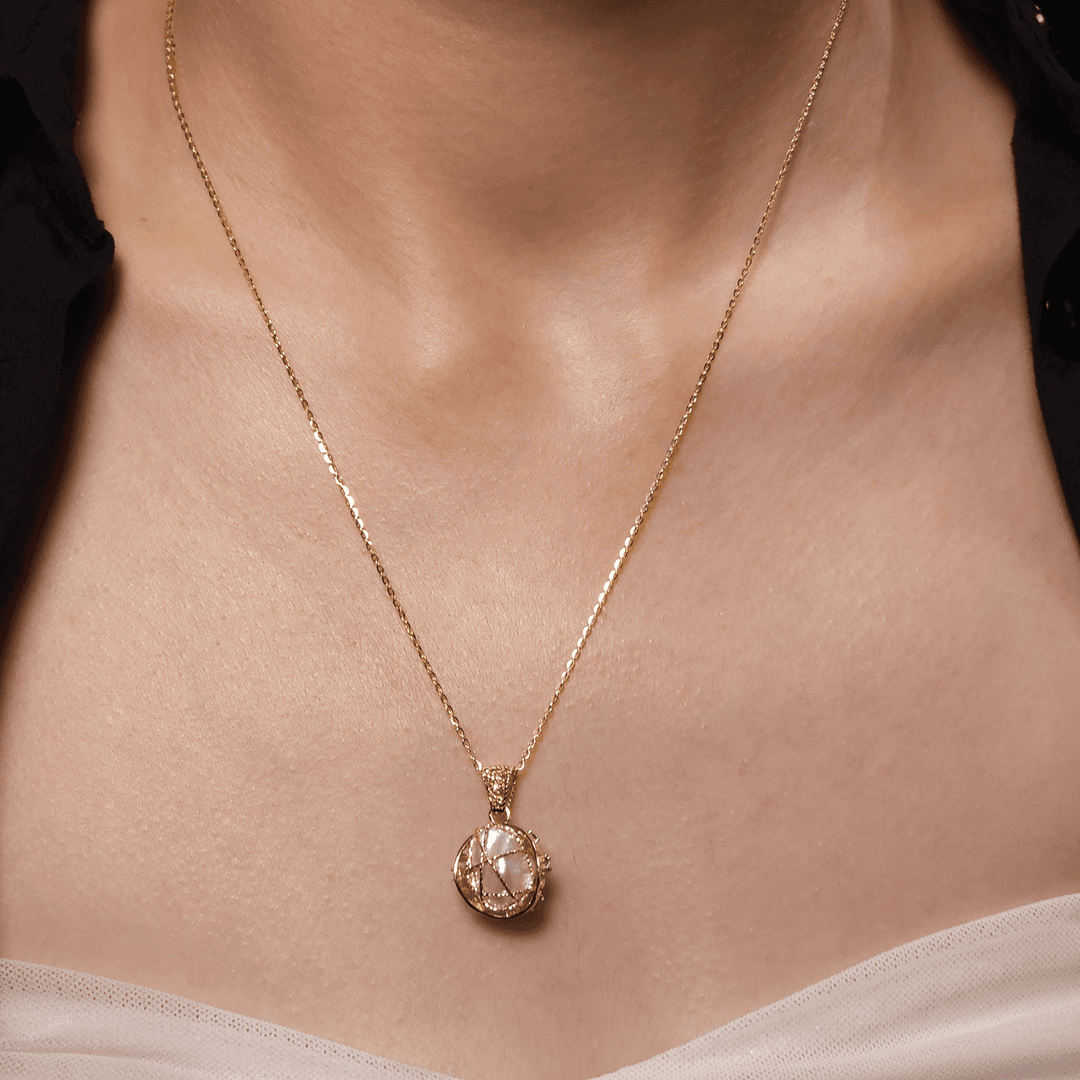 Mavi Taşlı İnci Altın Kolye