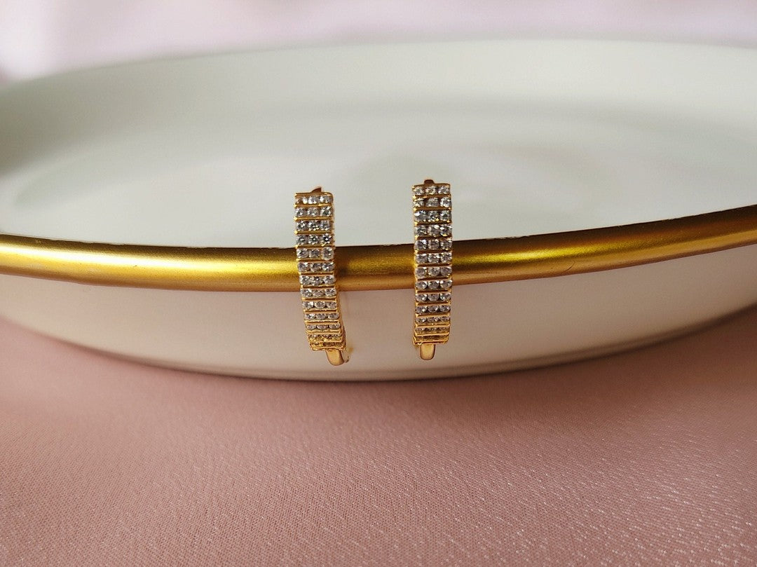 Sıra Taşlı Lever-Back Altın Küpe