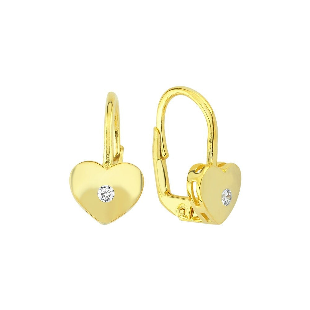 Kalp Şeklinde Lever-Back Altın Küpe