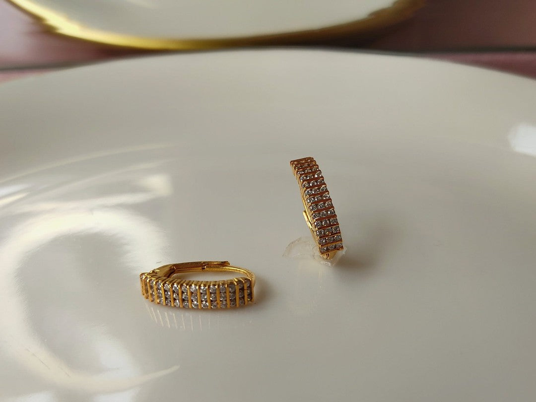 Sıra Taşlı Lever-Back Altın Küpe