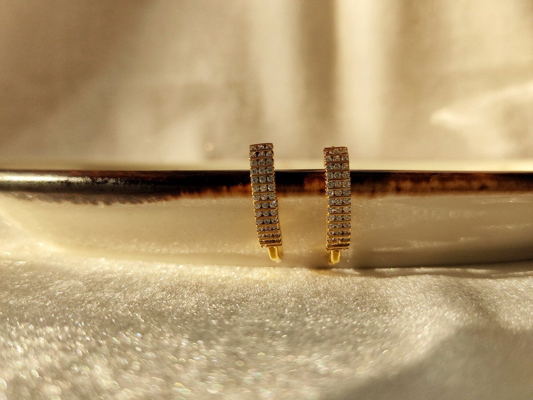 Sıra Taşlı Lever-Back Altın Küpe