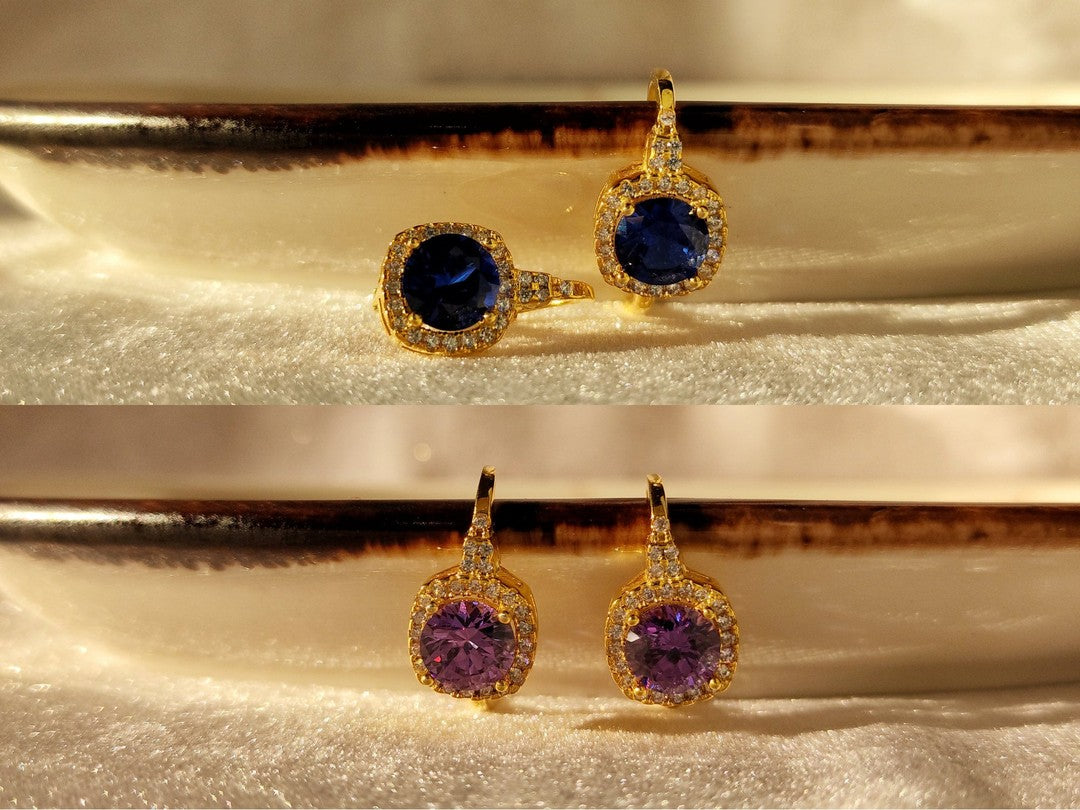 Zarif Renkli Taşlı Lever-Back Altın Küpe