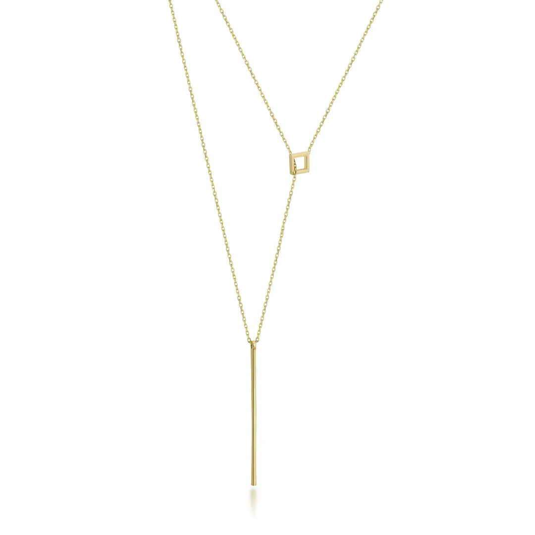 Kare Ve Çubuk Sallantılı Altın Kolye