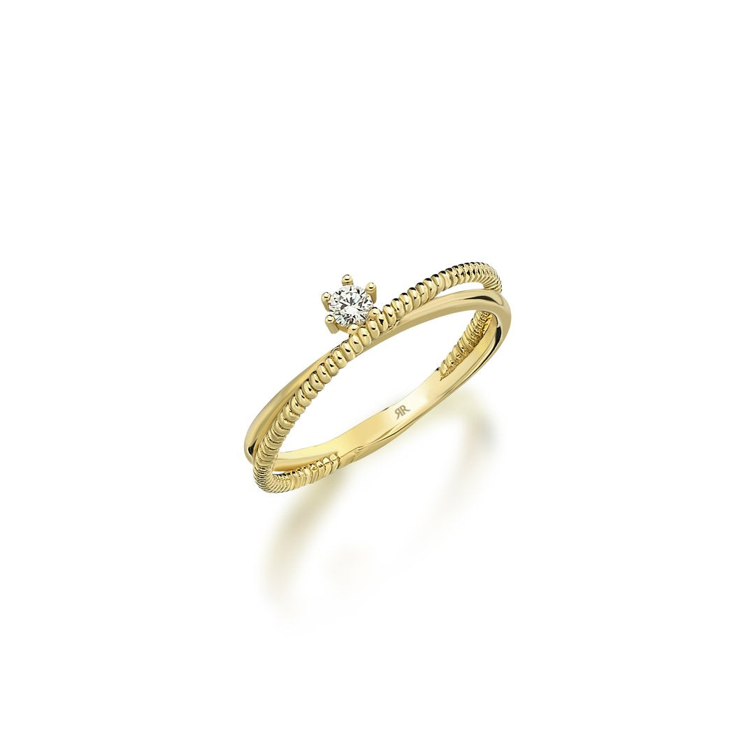 Vela Tek Taşlı Çift Bağlantılı Altın Yüzük